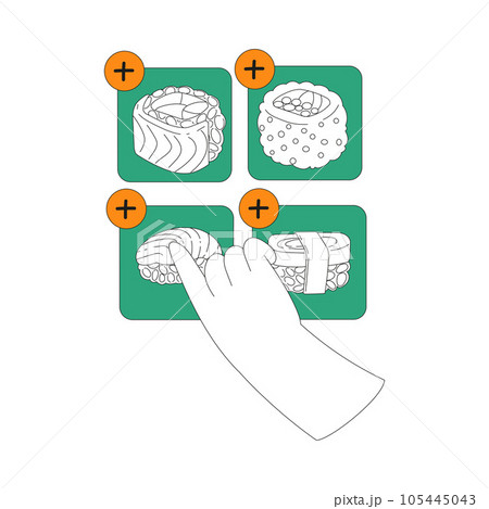 Food Delivery Order with Hand Choose Sushi Vector Illustration 105445043