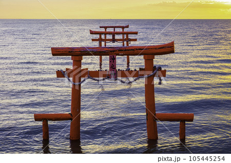有明海の神秘的な風景　大魚神社の海中鳥居　（佐賀県） 105445254