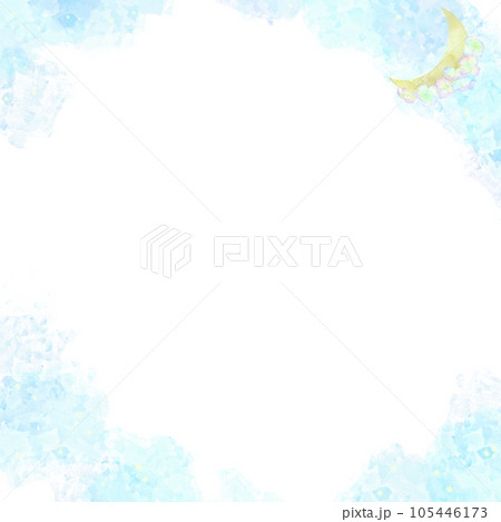 パステルカラーの花と月で形作ったファンタジックフレーム。 105446173