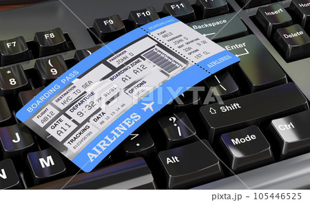 Boarding pass tickets on computer keyboard concept, 3D rendering Boarding pass tickets on computer keyboard concept, 3D rendering 105446525