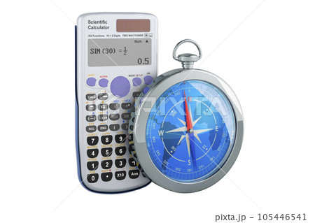 Scientific calculator with compass. 3D rendering 105446541
