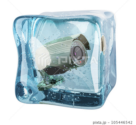 Security camera frozen in ice cube, 3D rendering 105446542
