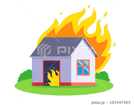 burning one-story house. fire in the building. 105447405