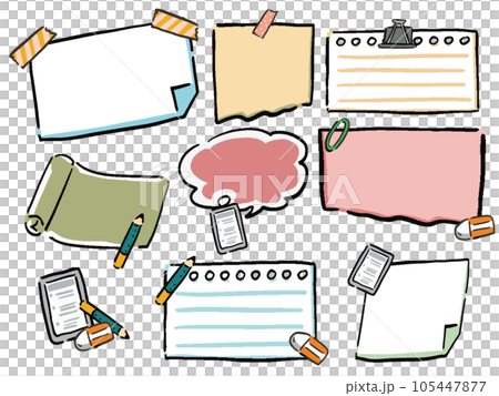 Memo and notebook sticky note style frame illustration set Memo and notebook sticky note style frame illustration set 105447877