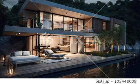 Modern Villa - Generative AI - AI generated 105448009