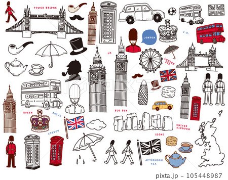 イギリス、ロンドンの線画イラスト:手描き、アート、ビッグ・ベン