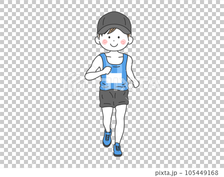 Illustration of a male marathon runner wearing a hat Illustration of a male marathon runner wearing a hat 105449168