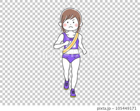 Illustration of a female Ekiden runner wearing a sash Illustration of a female Ekiden runner wearing a sash 105449171
