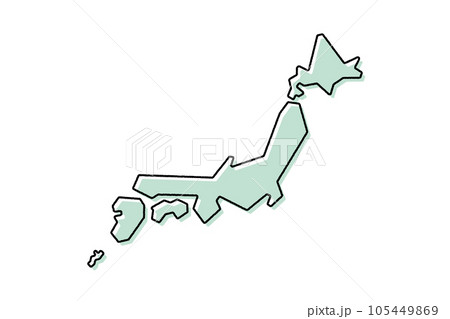 シンプルな手書きの日本地図 グリーン シンプルな手書きの日本地図 グリーン 105449869