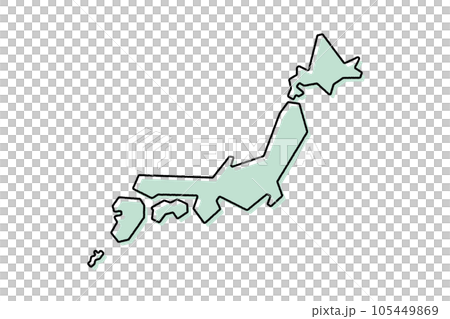 シンプルな手書きの日本地図 グリーン シンプルな手書きの日本地図 グリーン 105449869
