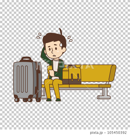 Restless male traveler [travel, trouble, meeting, business trip, dead battery] illustration 105450392