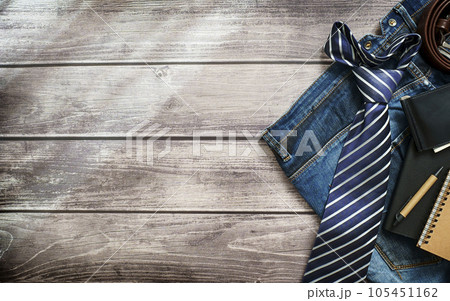 Men's necktie on Brown wooden background. Boss day, valentine's day 105451162