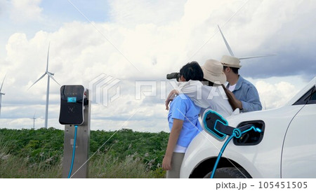 Modern family travel and nature with eco-friendly EV car concept. Peruse Modern family travel and nature with eco-friendly EV car concept. Peruse 105451505