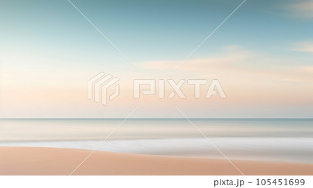 Clear blue sky sunset with horizon on calm ocean sea background. Picturesque 105451699