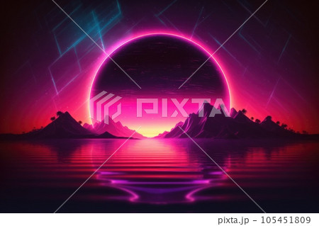 Synthwave Half Circle, photorealistic. Generative AI weber. 105451809
