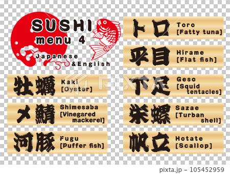 寿司木札メニューセット　日本語&英語4 105452959