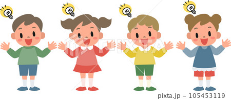 両手を広げて立つ笑顔の女の子と男の子のイラストセット 105453119