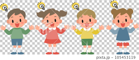 両手を広げて立つ笑顔の女の子と男の子のイラストセット 105453119
