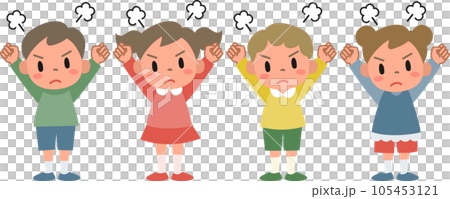 怒っている女の子と男の子のイラストセット 105453121