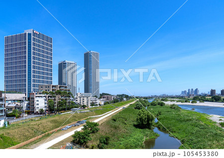 日本の川崎都市景観 夏・猛烈な暑さ…多摩川や水鳥の群れ、武蔵小杉駅前のタワーマンション群などを望む 日本の川崎都市景観 夏・猛烈な暑さ…多摩川や水鳥の群れ、武蔵小杉駅前のタワーマンション群などを望む 105453380