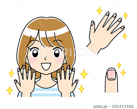 ポップでかわいい手描きネイルケアイラスト（綺麗な爪） 105453388