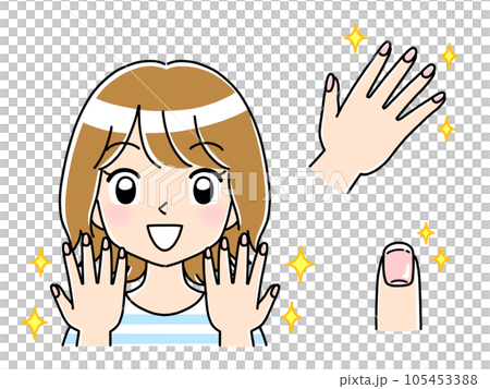 ポップでかわいい手描きネイルケアイラスト（綺麗な爪） 105453388