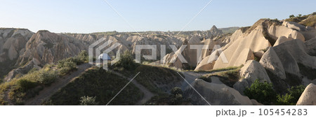 Tourist tent on a hill in Cappadocia, Turkey. Tourist tent on a hill in Cappadocia, Turkey. 105454283