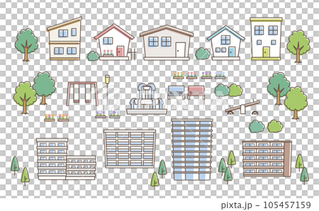住宅區各種建築物的插圖 住宅區各種建築物的插圖 105457159