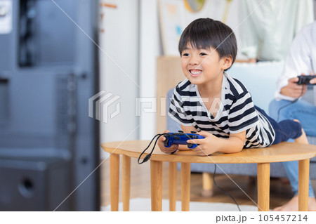 テレビゲームを楽しむ男の子 105457214