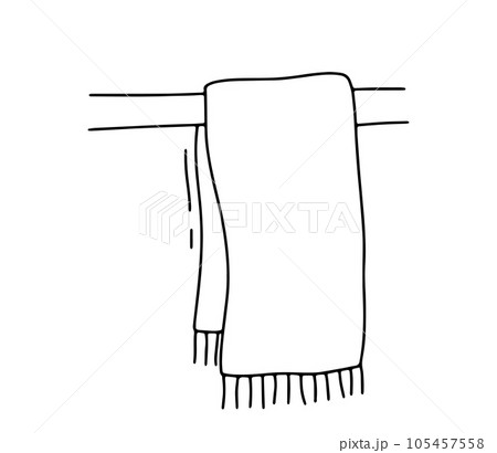 Line hanging towel isolated on white background. Outline hand drawn doodle sketch Line hanging towel isolated on white background. Outline hand drawn doodle sketch 105457558