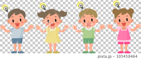 Illustration set of smiling girl and boy standing with open arms 105458464