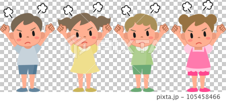 怒っている女の子と男の子のイラストセット 怒っている女の子と男の子のイラストセット 105458466