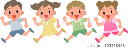 笑顔で走る女の子と男の子のイラストセット 笑顔で走る女の子と男の子のイラストセット 105458468
