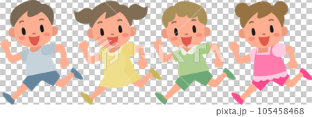 Illustration set of girls and boys running with a smile 105458468