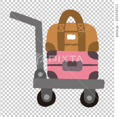 Hand-drawn vector illustration of a trolley carrying a carry-on bag, carry-on case, and travel bag 105458521