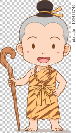 Cartoon boy in hermit costume. 105458749