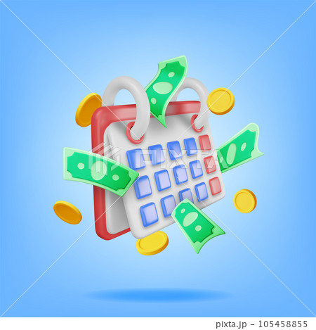 3D Calendar and Golden Coins 105458855