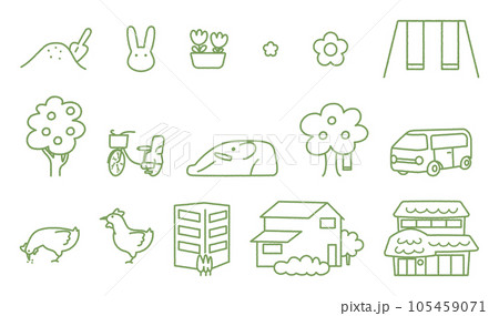 保育園、幼稚園で使える園庭や登園の様子を伝えるアイコン　セット　イラスト素材 105459071