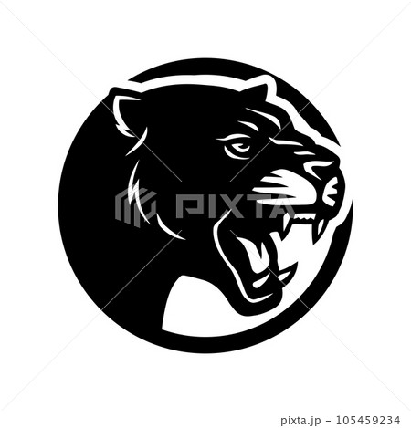 Panter silhouette, round shape logo. Vector illustration. 105459234