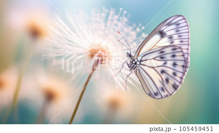 macro Photo of Paper Kite Butterfly on single pastel flower 105459451