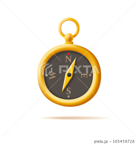 Golden Compass 3D illustration , retro vintage pirate object with arrow 105459728