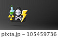 3d render illustration of nuclear and chemical danger with scull and bones sign and glass chemical breaker, black triangle 105459736