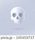 3d render icon of scull, white with shadow cartoon style with eyes and nose, digital illustration symbol 105459737