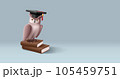 3d owl illustration with graduation cap sitting on books, brown colors, education concept 105459751