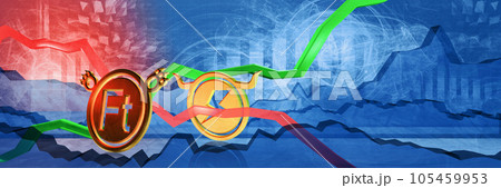 electricity price growth in huf. energy crisis in hungary. 3D illustration of bullish market trend. expensive power supply 105459953