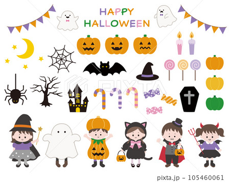 ハロウィンのかわいいベクターアイコンイラストセット ハロウィンのかわいいベクターアイコンイラストセット 105460061
