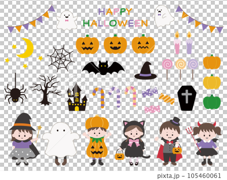 ハロウィンのかわいいベクターアイコンイラストセット ハロウィンのかわいいベクターアイコンイラストセット 105460061