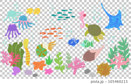 colorful sea creatures background 105460213