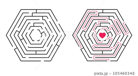 Labyrinth game way, finding ways to love. New idea find, creative maze puzzle with 3 paths. Children gaming, search solution decent vector concept 105460348