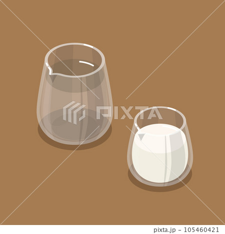 ガラス製の容器に入ったガムシロップとミルクのアイソメトリックベクターイラスト 105460421